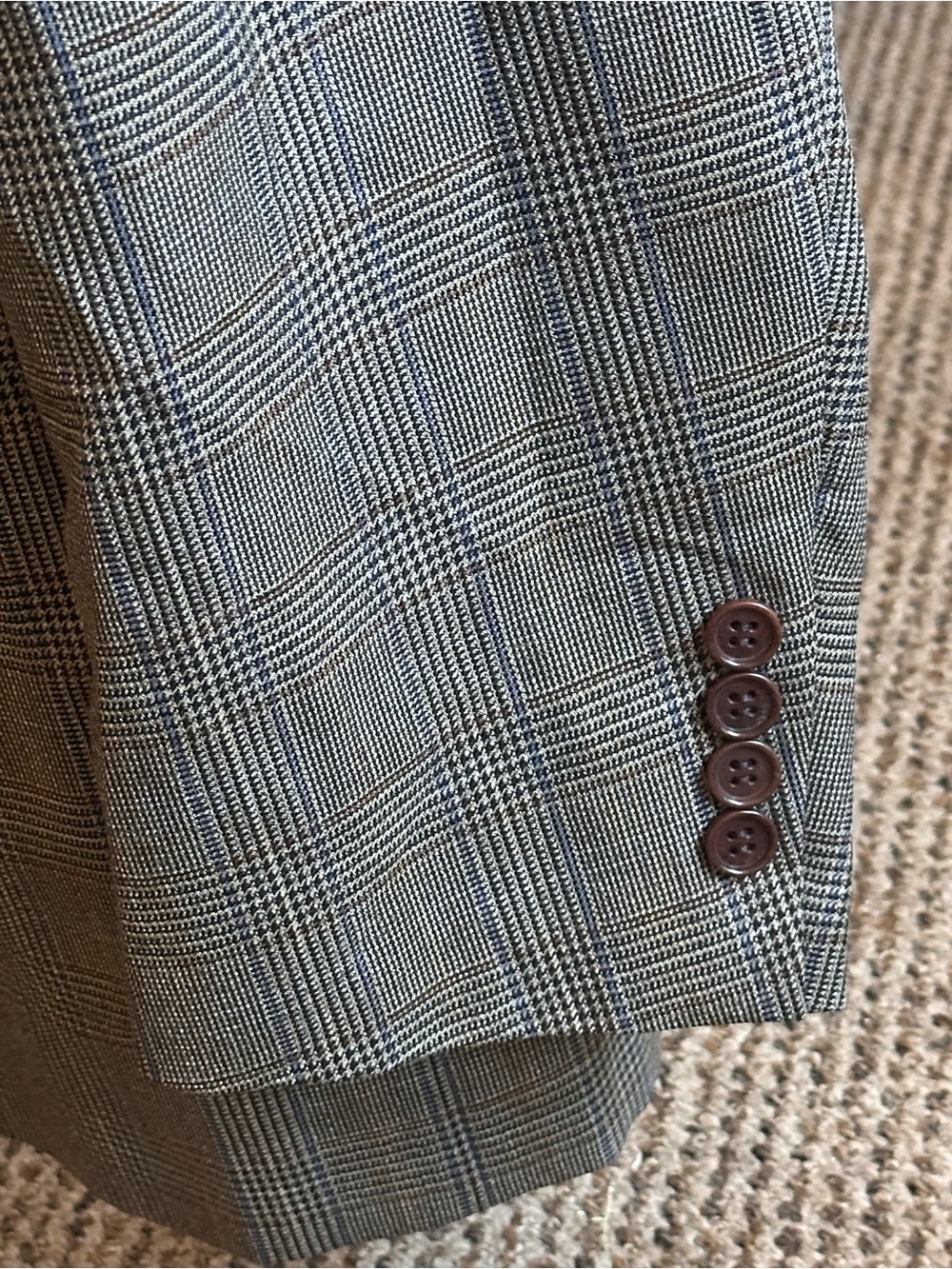 Canali Saks Fifth Avenue Glen Plaid Brown Tan Navy Men’s Sports Coat Size 44 L - Picture 11 of 13